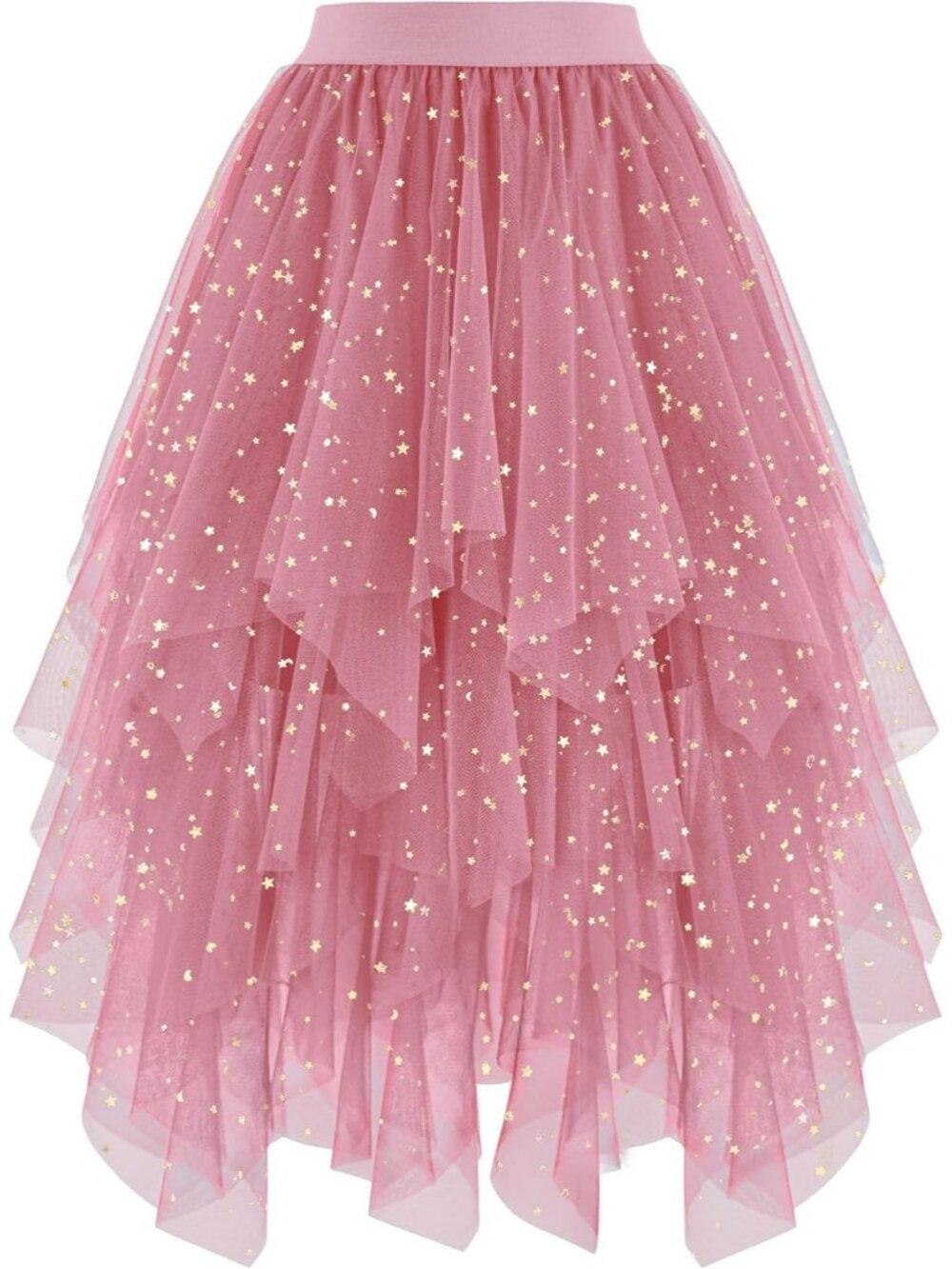 Women's Layered Tulle Midi Skirt High Low Puffy Fairy Tutu Skirt-Blush Squin